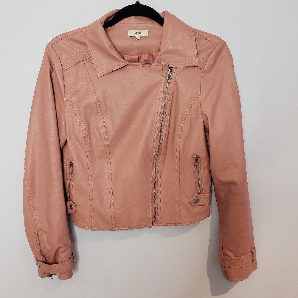 Blush Pink Leather Moto Jacket